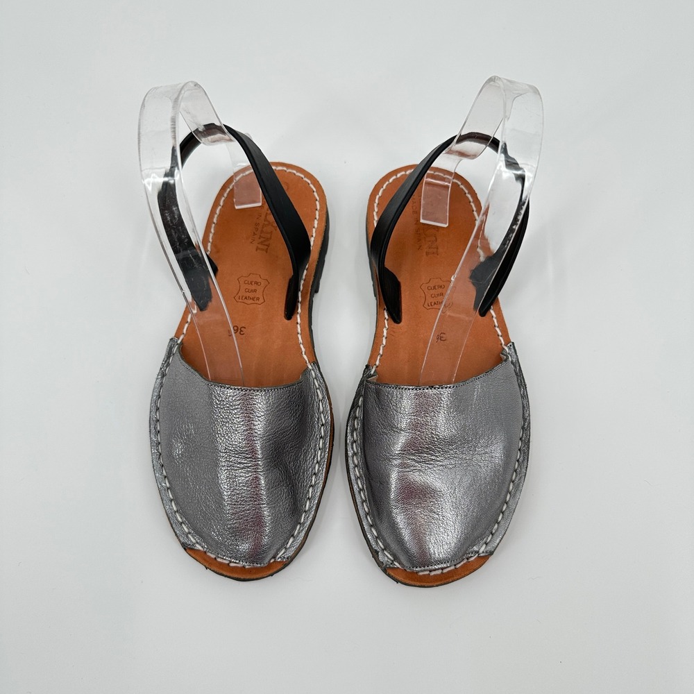Calaxini Verano Silver Leather Avarcas Menorcan Slingback Sandals Spain Size 36 - Picture 3 of 7